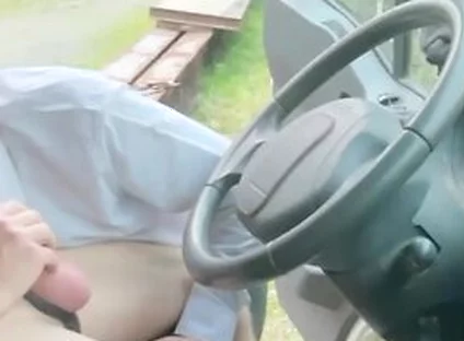 Masked Cock Sucker In Suit Blows My Big Dick In My Truck With The Door Wide Open