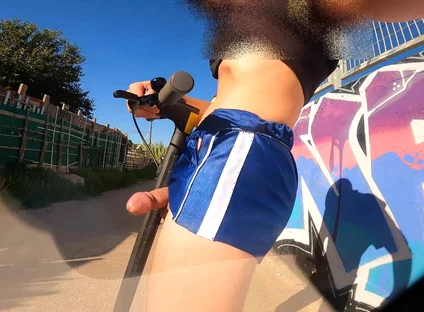 Eccentric Boy Masturbates with His Scooter and Shows His Cock to the Entire Neighborhood