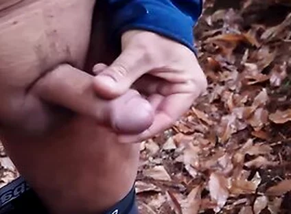 Guy Walks With His Dick Out, Jerks Off And Cums In The Forest