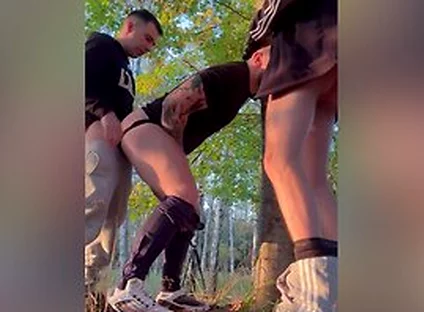 Threesome In The Forest Public Bareback Fuck Hot Polish Boys With Sneakers