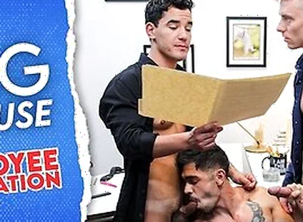 Newbie Stud Employee Tag Teamed By Hot Jocks In Free Use Office