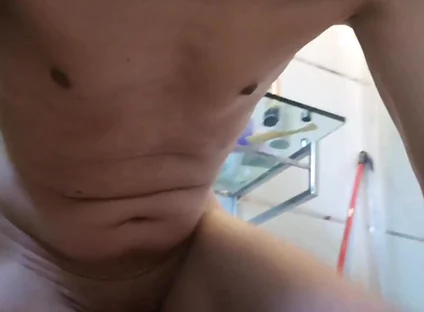 Hot Guy Has a Full Jerkoff Session with Big Cumshot in His Bathroom