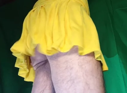 Tiny Yellow Plaid Thong Under Yellow Skirt