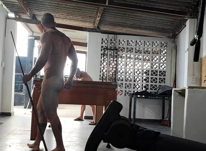 Camera Films Straight Players Playing Pool and Naked