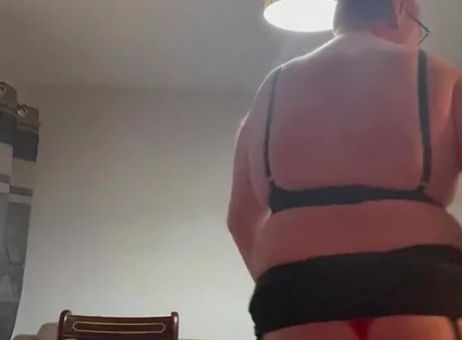 Dirty Gay Crossdresser Love It with Black Bra on