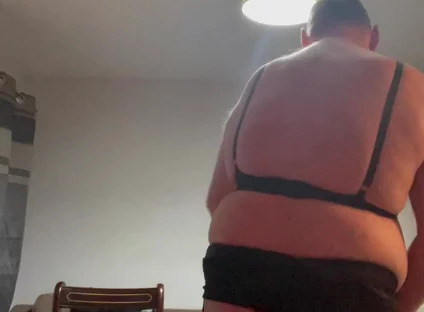 Dirty Gay Crossdresser Love It with Black Bra on