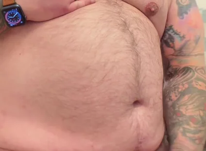 Chubby Tattooed Hairy Bear Cumshot. with His Big Cock.