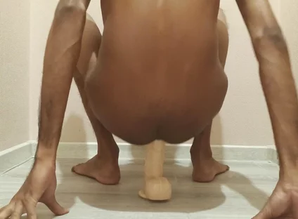 Dirty Gay Boy Taking a Huge Cock Dildo in His Asshole and Moaning Hard
