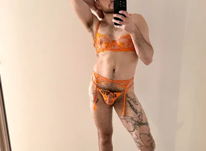 Hairy Sissy Muscle Man in Lingerie and Heels Sensual Striptease, Edging, Wanking, Fingering and Foot Play
