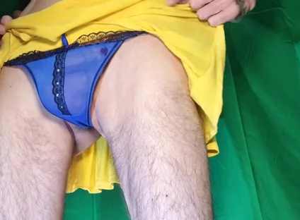 Blue Mesh Thong Try on