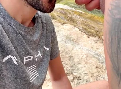 Hot Stepdaddy Sucking Massive Cock Outdoors