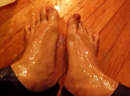 Masked Sissy in Leotard Cums and Piss on Feet