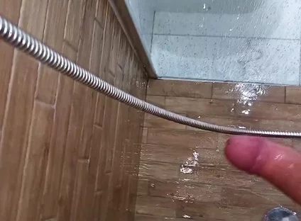 At My Stepmom's House. I Cummed in the Shower Showing My Big Cock - Very Risky Handjob