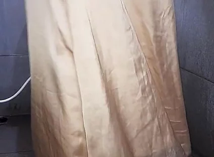 Long Gold Satin Dress Masturbation Cum