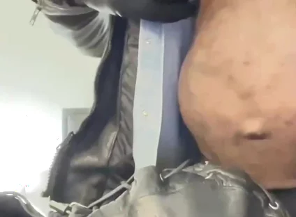Interracial Leather Muscle Tit & Cock Play