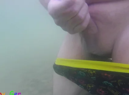 In a Beautiful Mountain Lake, I Jerk off Underwater My Cock, but It Was Too Cold to Cum, so the Finale Place on Land.