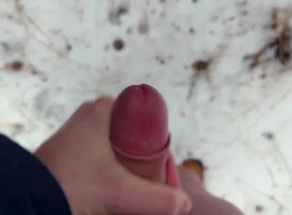 Handy POV - Twink Wixt His Cock in the Forest - in Winter