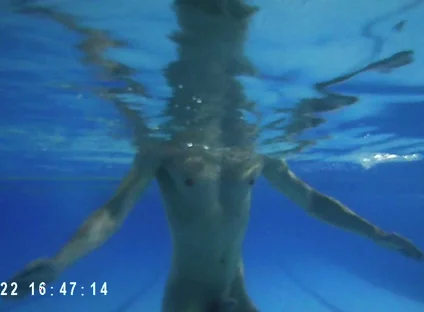 Indoor Public Pool Solo Uncut Nude Fit Man Swimming