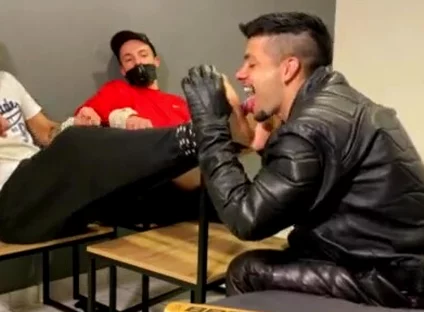 Tickle with tongue leather biker