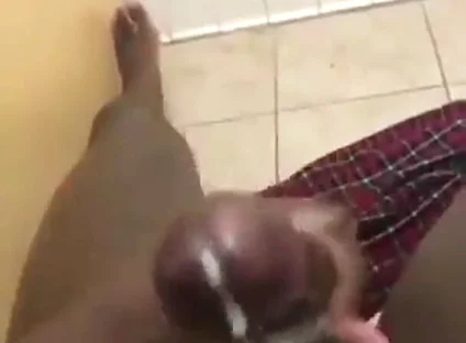 Stroking my big black cock in bathroom massive cumshot