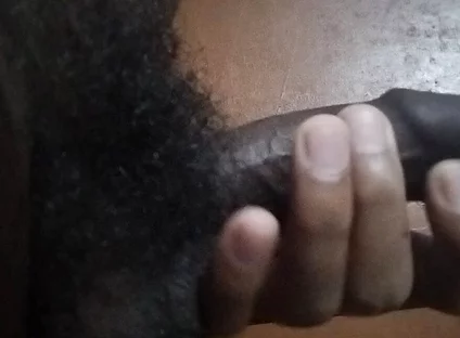 Masturbating,rubbing, and Slapping My Hairy Uncut Black Cock After Long Time