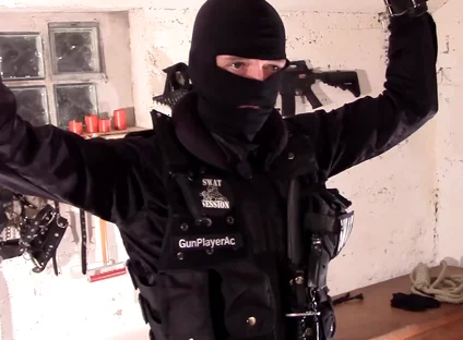 Swat cop cum load on alpha bomberjacket