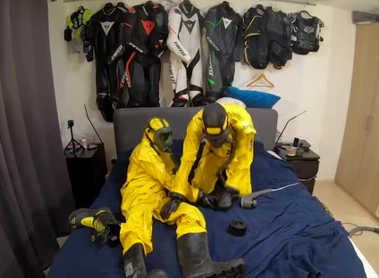 Vacuuming in tellchen hazmat suits