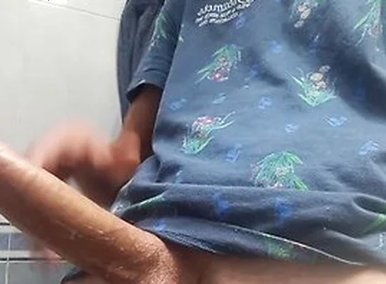 Hot Handsome Shows You His Huge Hard Penis Squirting On The Bathroom Floor