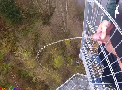 I Pee Outside From a Very Public Observation Tower and Then Masturbate My Penis, and My Balls Are Fat.