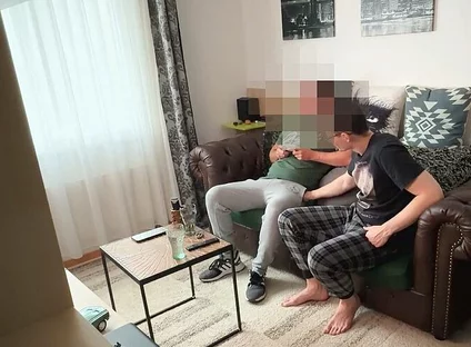 Straight Curious Handyman Seduced by Gay and Gets Sucked on the Couch While Gaming