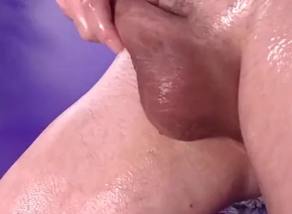 Femboy Plays with His Big Oily Cock and Squirts Cum