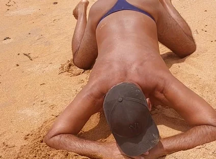 Ladysmith Doing a Striptease on the Beach Showing off Her Tanned Ass with Sexy Mark
