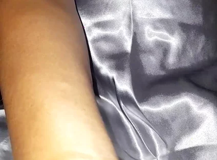 Masturbating Wearing Silver Satin Long Dress in Car