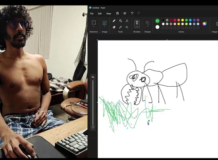 Sharing My Computer Screen as I Attempt to Draw an Ant While Stroking My Cock
