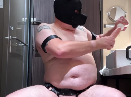 Dark Barker Dildo Pump and Cum