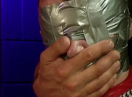Rikki Tape Gagged & Face Slapped Latex Bound on Chair, Full Head Wrap