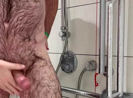 Thick cock and hairy arse shower