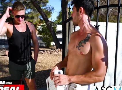 Poolside Package Delivery Turns Into Sweaty Flip-fuck With Tattooed Hunks With Nico Coopa, Trevor Harris And Ryder Owens