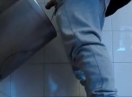 Amateur Boys in Sneakers Wank and Try Handjob in Public Toilets' Urinal