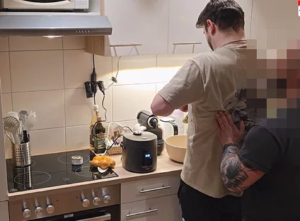 Straight Curious Guy Steven First Time Getting Fucked Bareback After Mutual Blowjob in the Kitchen