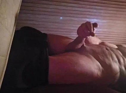 Athletic Mature Master Bating in the Caravan