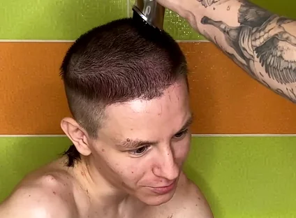 Alex Cuts Naked Evgeny's Hair in the Bathtub!