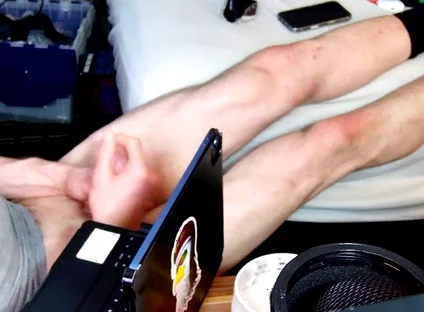 Jerk off with Feet on Bed with Socks Pulled to Calves as I Bust Grunting Hard in Chair