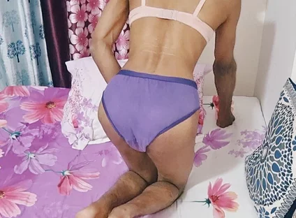 Horny Indian Teen Femboy Wearing His Stepmom's Cute Panties and Bra