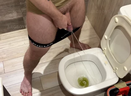 He Kisses My Big Hard Cock While I Pee