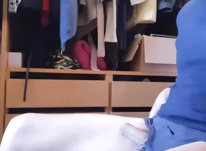 Jerking off Sitting on a Chair in a Dressing Room