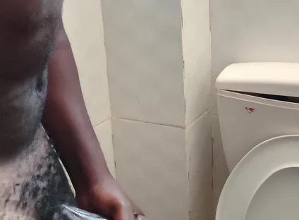 Solo Mature Male Jerking His Black Dick in the Bathroom and Releases Huge Cumload