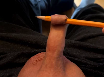 Play with the Foreskin of My Little Cock and a Pencil
