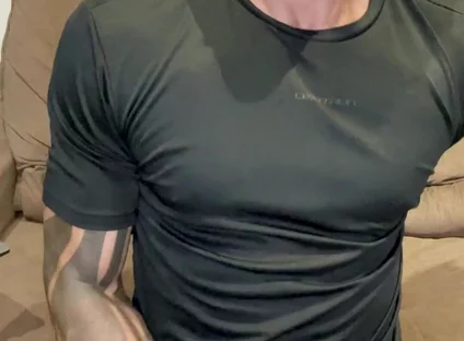 Sunday, Black T-shirt Covered of Cum!