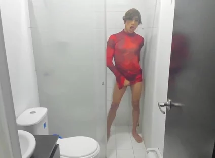 Colombian Femboy Juicy Ass Twerk with Dildo in the Shower